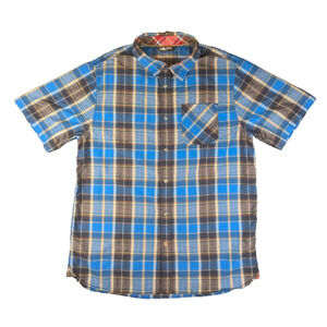 North Face Shirt Large Men's Blue Plaid Short Sleeve Button Down Performance